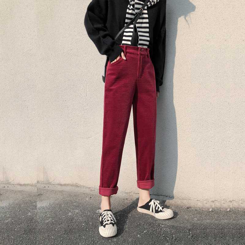 

Warm Women Korean Style Lady Thick Harem Pants High Waist Female New Autumn Winter Corduroy Casual Black White Trousers