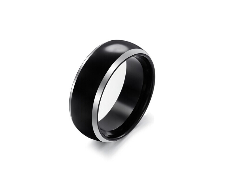 

8mm Domed Mens Tungsten Wedding Ring Black Polished Silver Edge Wedding Band Engagement Ring