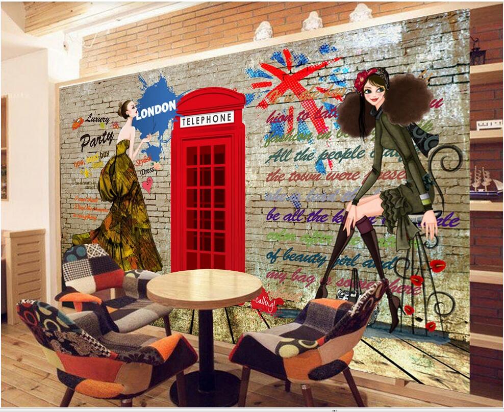 

3D wall covering custom mural wallpaper Retro nostalgic British European KTV bar background wall modern home decor wall papers, Black