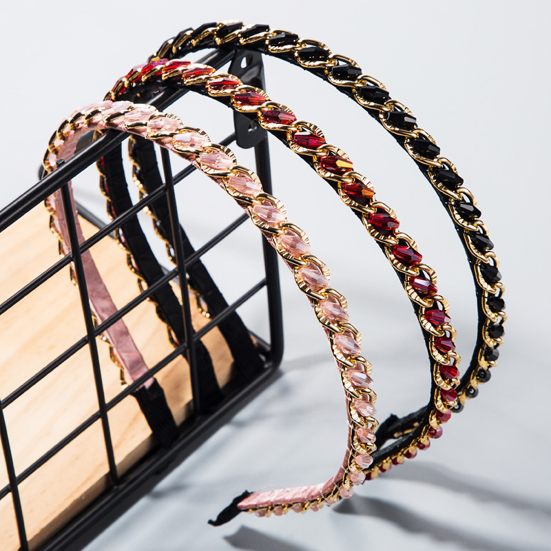 

Hair band Thin Edge small fragrant wind hand-wound crystal beads headband girls face wash hair Press