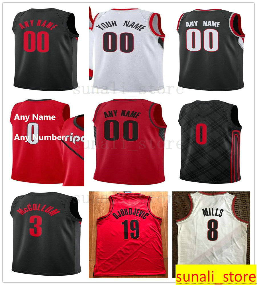 

Custom Printed Damian 0 Lillard CJ 3 McCollum Hassan 21 Whiteside Kent 24 Bazemore Jusuf 27 Nurkic Mario 8 Hezonja Zach Collins Jersey, Black