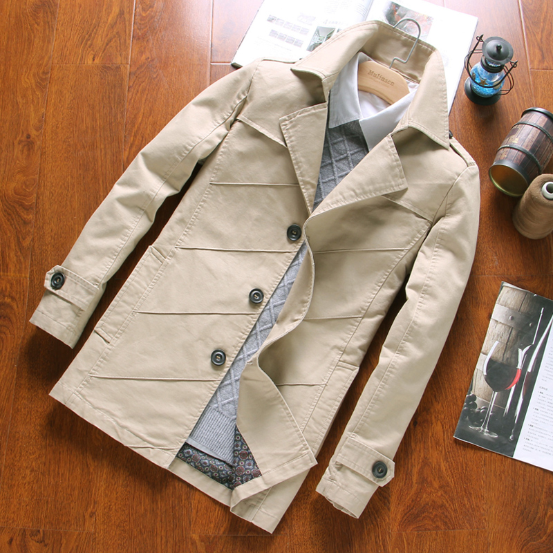 

Spring Autumn Jacket Men Business Casual Long Cotton Trench Winter Brand Men's Coat Classic Iconic Trench Breasted Overcoat C210, Black