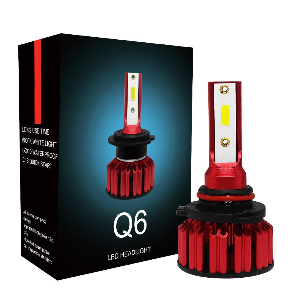 

2PCS Q6 led headlight, power: 50W / pair, H4 H7 H11 9005 9006 6000K color temperature and 200 m light source range.