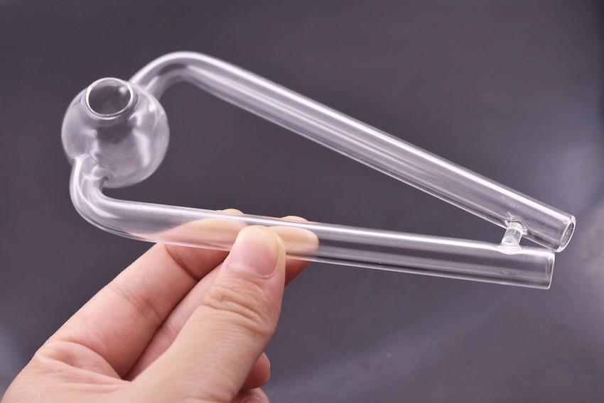 

Newest double tube glass oil burner 14cm big clear glass oil tube smoking hand pipe free shipping