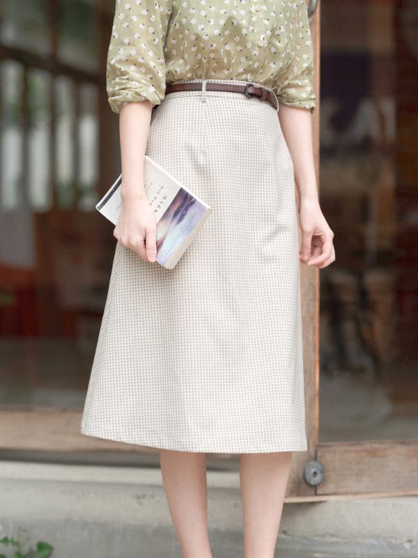 

CYNTHIA 2020 New Women' Summer Skirts Vintage A-line Plaid Female Skirts, Beige