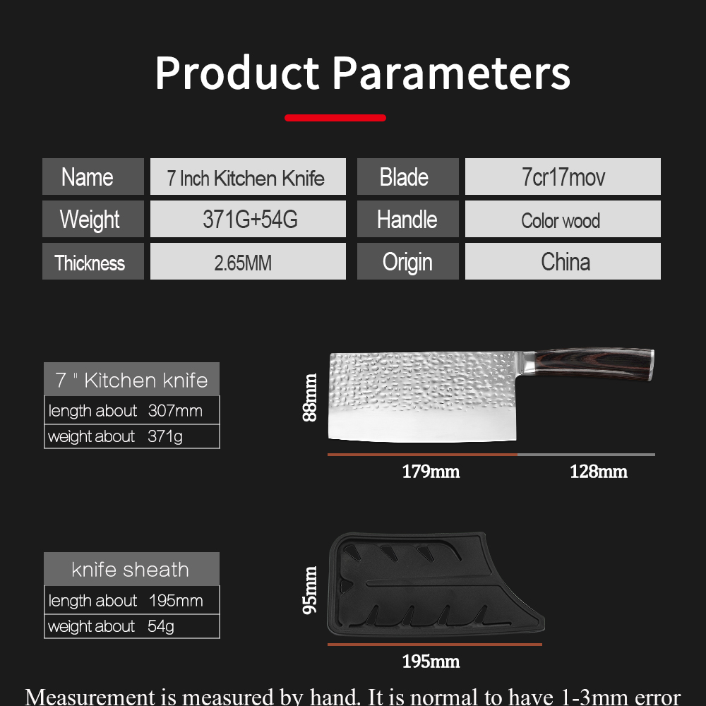 7Inch Chef Knife 7Cr17Mov Stainless Steel Kitchen Knife Cleaver