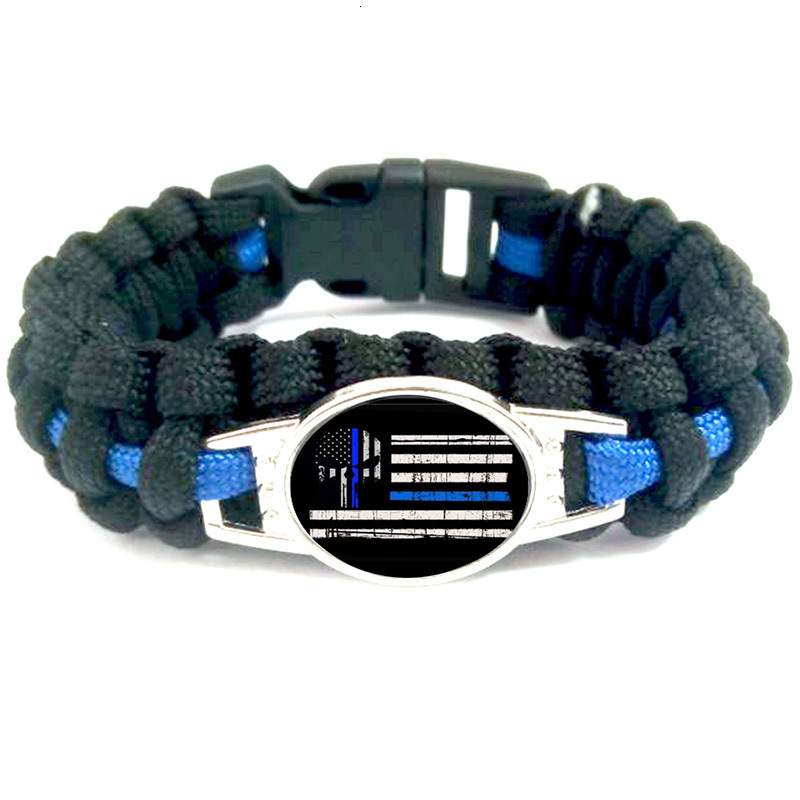 

20pc Blueline Thin Blue Lives Matter Skull American Flags Star Paracord Outdoor Survival Bracelets Charm Women & Men Boy Jewelry