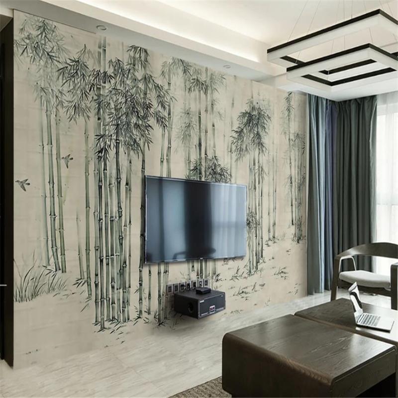 

Custom wallpapers beautiful scenery wallpapers Hand painted new Chinese bamboo TV background wall, As pic