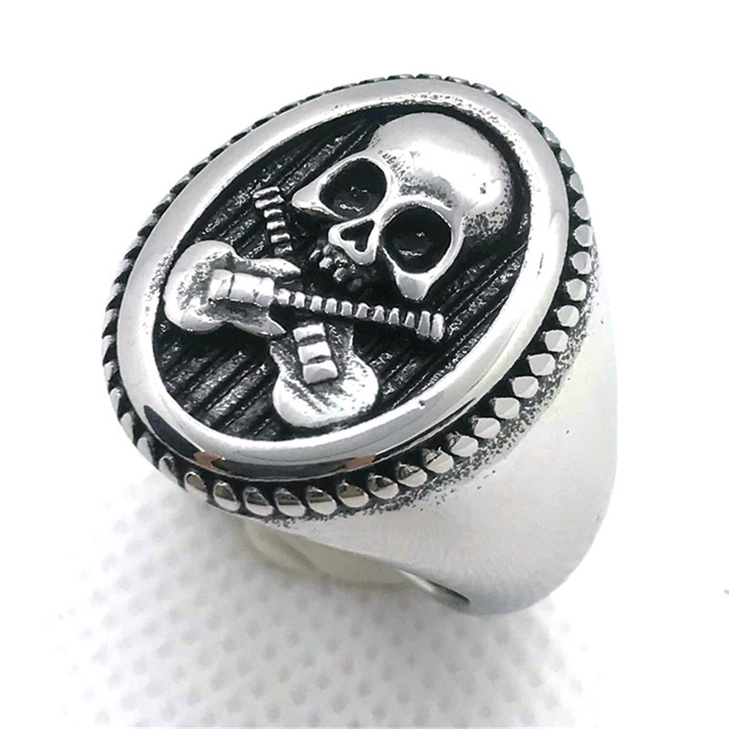 

5pcs Free Shipping Size 7-14 Golden Silver Skull Guitar Ring 316L Stainless Steel Man Boy Biker Rock Music Skull Ring