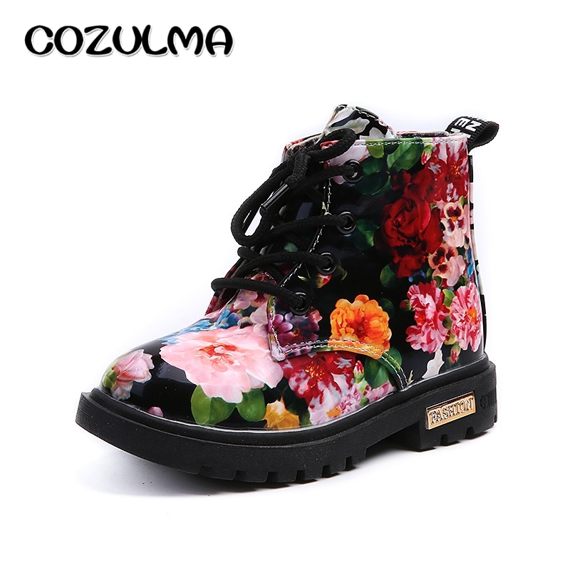 2018 Autumn Winter Elegant Floral Flower Print Shoes Kids Sneakers Boys Girls Baby Toddler Martin Boots Y200404