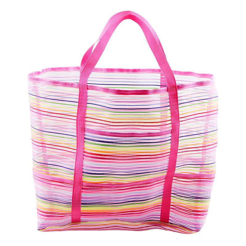 

Picnic Tote Children Grocery Swimming Portable Toy Storage Striped Oxford Cloth Lightweight Foldable Beach Bag Large Backpack
