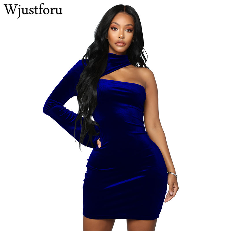 

Wjustforu Off Shoulder Velvet Dress Women Hollow Out Turtleneck Sexy Mini Dresses Bodycon Elegant Dress Spring Party Club Wear, Black
