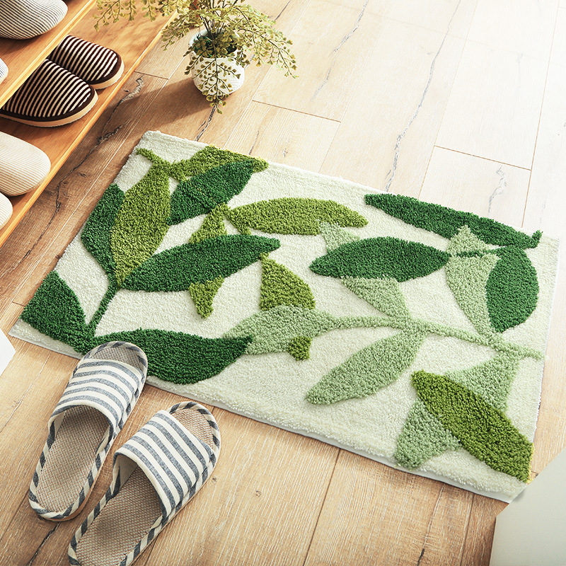 Dahlia Pinnata Floral Flower Print Indoor Water Absorbent Runner Rugs for Kitchen Floors Modern Modern Black Gray Green LOVE HOME DAY Area Rug Set 2 Piece Non-Slip Doormat Kitchen Mats