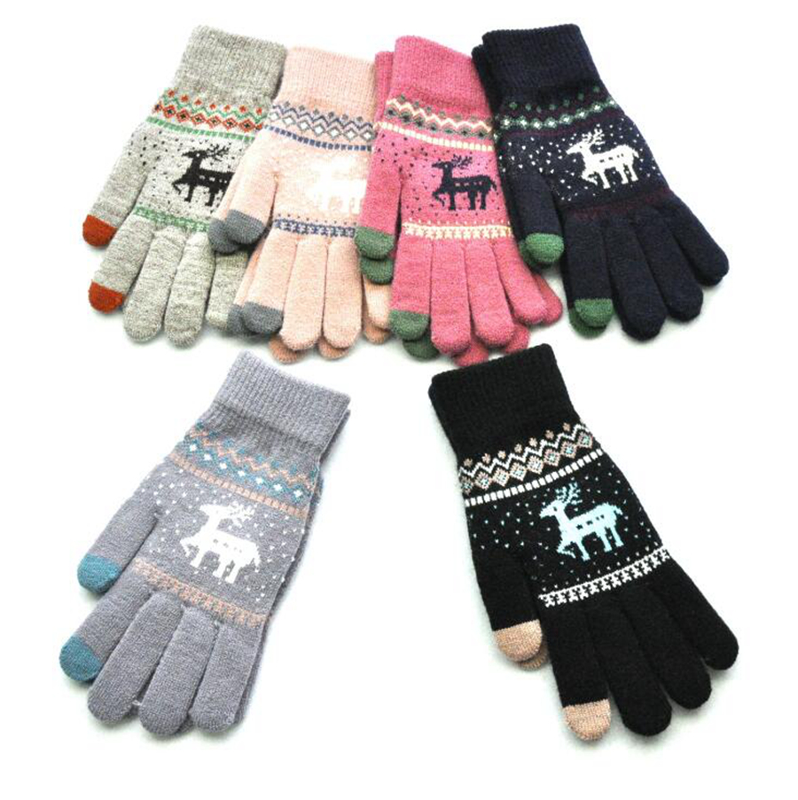

Winter Touch Screen Gloves Christmas Elk Warm Knitted Soft Comfortable Stretch Deer Five Finger Mittens Outdoor Gloves OOA7303-1, 1 lot=1 pair=2pcs