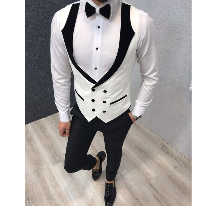 

White Double Breasted Fashion Wedding Vests Men's Waistcoat Slim Fit Groom Vests Business Suit Vest Mens Vest Formal Party, Beige
