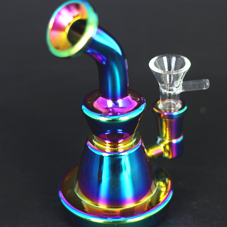 

6 Inch Hookah electroplate glass bong Dab Rigs 14mm Female Joint With Bowl small Bubbler Beaker Water Pipe Oil