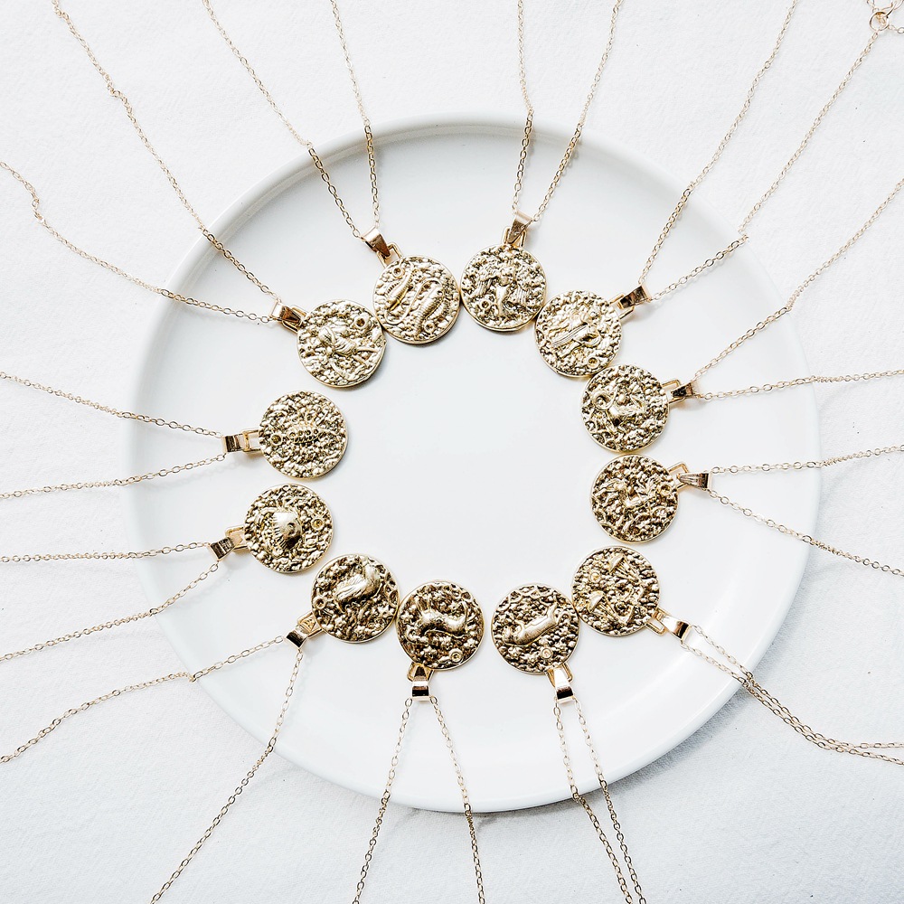 

12 Constellation Jewelry Necklace Gold Virgo Libra Scorpio Sagittarius Capricorn Aquarius Zodiac Necklace Circle Pendant bijoux