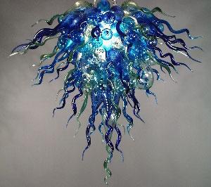 

Free Shipping Flower Shape Blue Crystal Art Blown Glass Chandelier Lighting for Living Room Modern Decoration