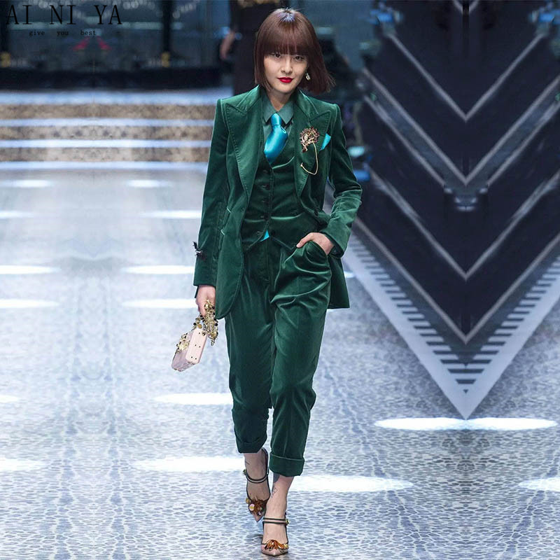 

Women's Suits & Blazers CUSTOM Dark Green Women Business 3 Piece Set Tuxedo Female Trouser Suit Ladies Office Uniform Elegant Pant, Red