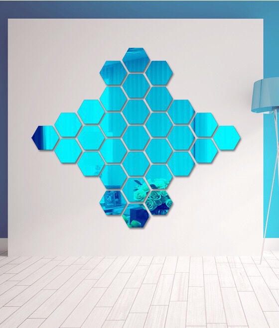 

12Pcs Mirror Wall Sticker Hexagon Removable Acrylic 3D Mirror DIY Home Room Decor Art