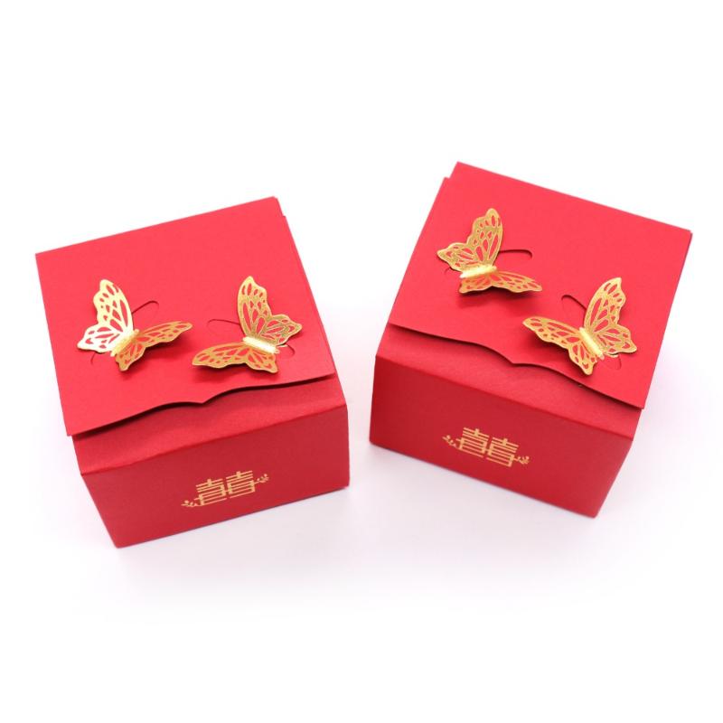

10pcs Butterfly party mini decoration storage box Red Wedding Gift Box Square Carton for Candy Paper Bags for Gifts Carton