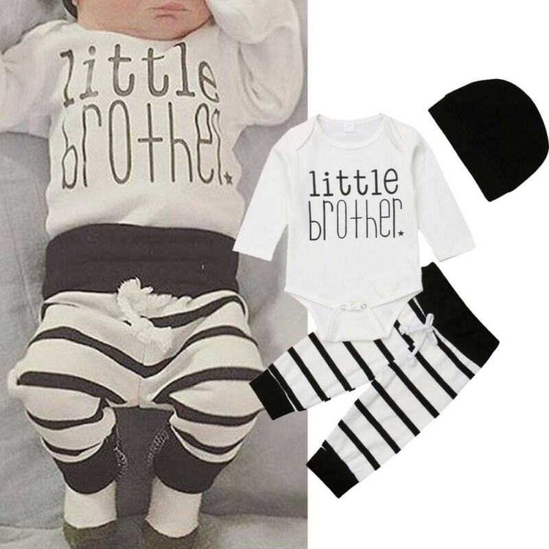 

Newborn Baby Boy Bodysuit+Long Pants Striped Outfits Autumn Set Casual Clothes, As pic