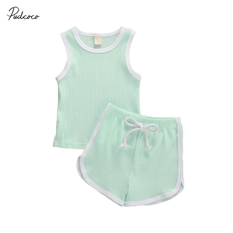 

1-5Y Summer Lovely Infant Baby Girls Boys Clothes Sets Solid Sleeveless Vest Tops+Shorts 2pcs Outfits, Green