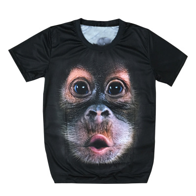 

summer Men's clothing O-Neck short sleeve animal T-shirt monkey/lion 3D Digital Printed T shirt Homme large size, Black