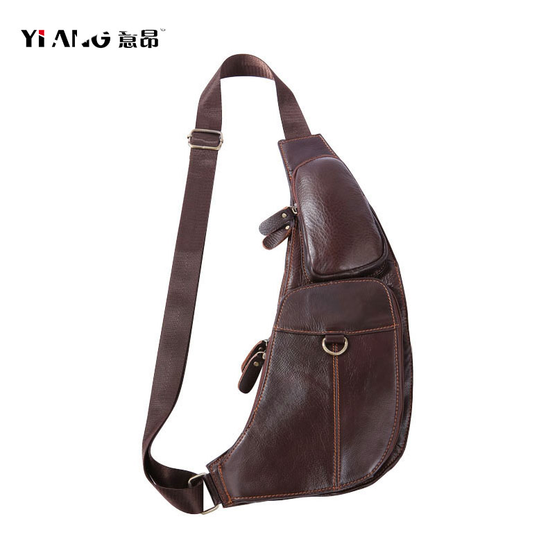 

High quality New Men Real Leather Cowhide Travel Cross Body Shoulder Messenger Sling Chest Pack Bag Fashion male bag shoulder, Sky blue