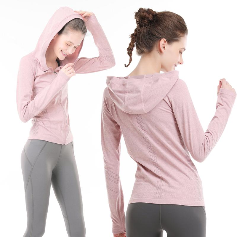 

Women Running Jacket with Hoodie Full Sleeve Slim Coat Zipper for Fitness Gym Quick-dry and Breathable Sports Wear, Pink