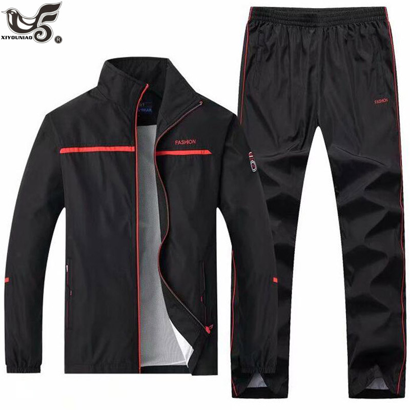 

Men's Casual Tracksuit Long Sleeve Full-Zip Running Jogging Sporting Jacket and Pants sets outwear sportswear track suit men, Black