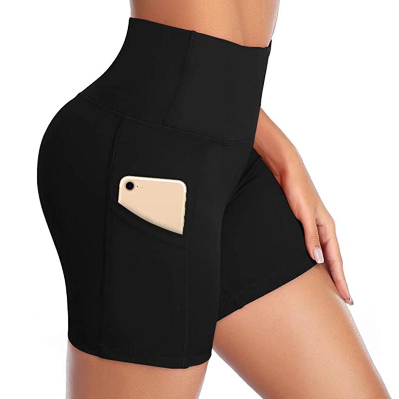 

Summer Shorts Tight Stretch Fitness Sports Wear Skinny Short Pants Breathable Female Push Up Gym Clothing Solid color pocket