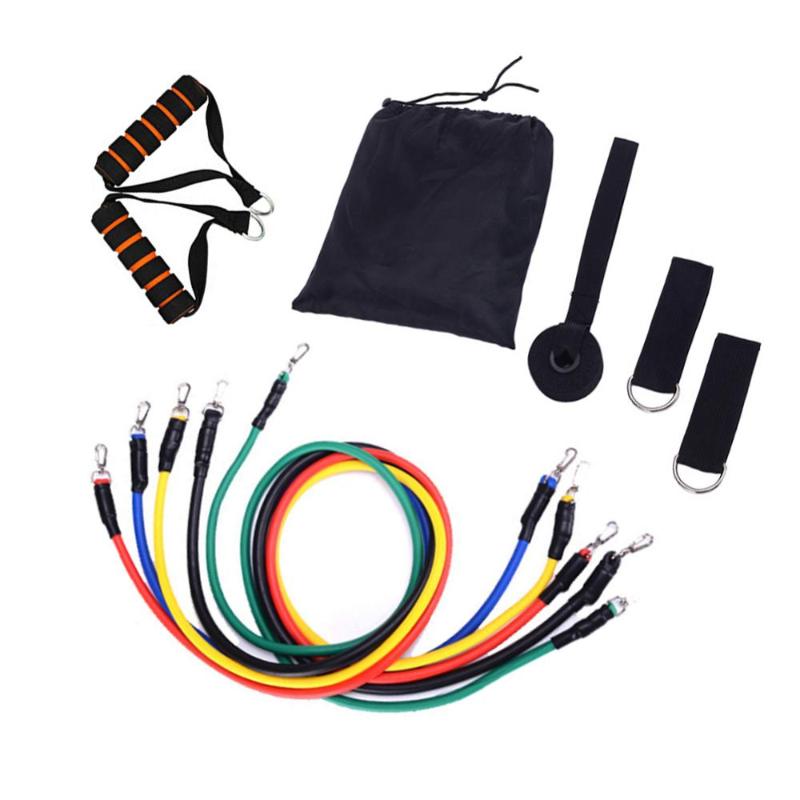 

11pcs/set Gym Fitness Resistance Band Tube Yoga Stretch Pull Rope Training Exercise Expander Door Anchor With Handle Ankle Strap, Red