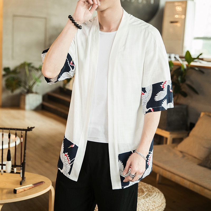 

Japanese kimono cardigan men haori yukata male samurai costume clothing kimono jacket mens shirt yukata haori KK001, Red