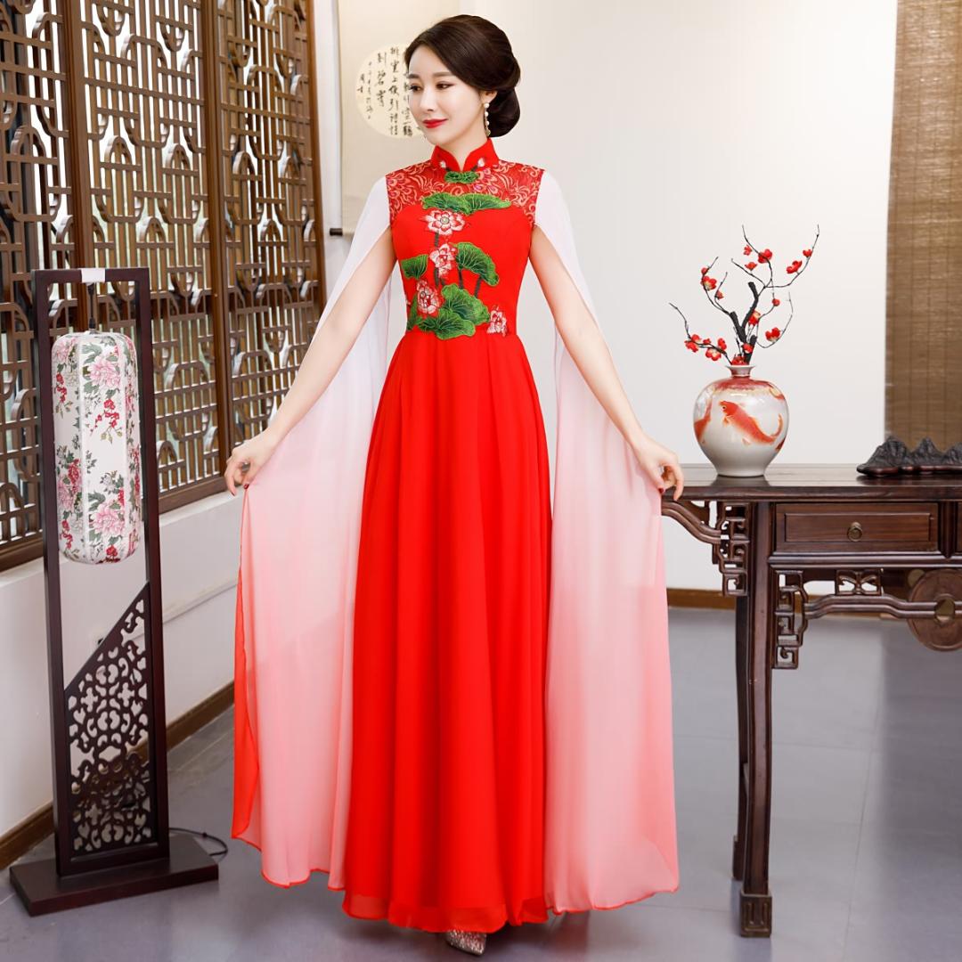 Red Frauen Hochzeit Cheongsam Oriental Abendkleid chinesische traditionelle elegante Qipao Sexy Lange Robe Vestido S-XXL Red Frauen Hochzeit Cheongsam Oriental Abendkleid chinesische traditionelle elegante Qipao Sexy Lange Robe Vestido S-XXL
