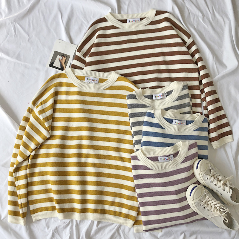 

Mooirue Winter Women Sweater Striped Hair Warm Kawaii Knitted Jumpers, Blue