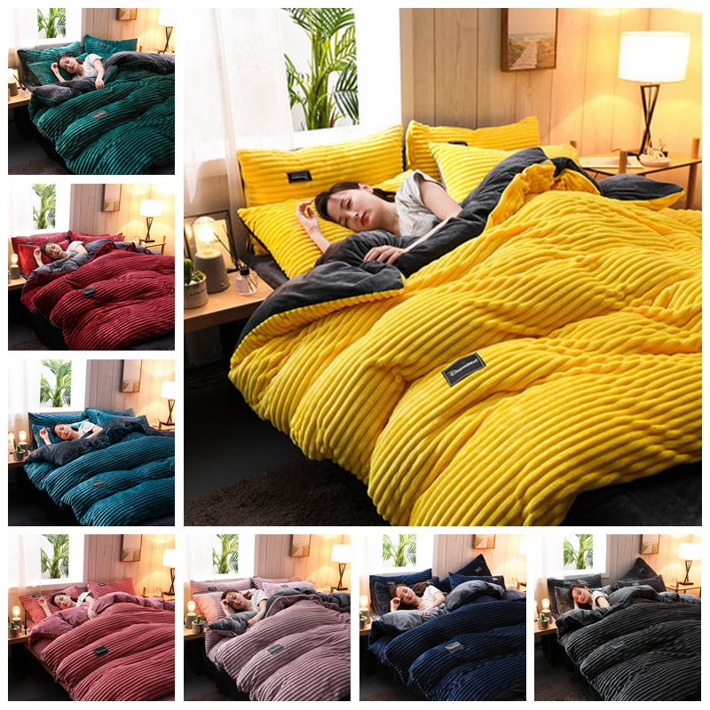 

High Quality Warm Flannel And Velvet Bedding Sets For Adult Kids King Size Bedding Set Duvet Cover With Bed Sheet Pillowcases