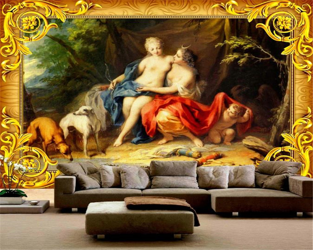 

Home Decor 3d Wallpaper Classic Beauty Girl Eros Oil Painting 3d HD European Style Silk Wallpaper, As pic