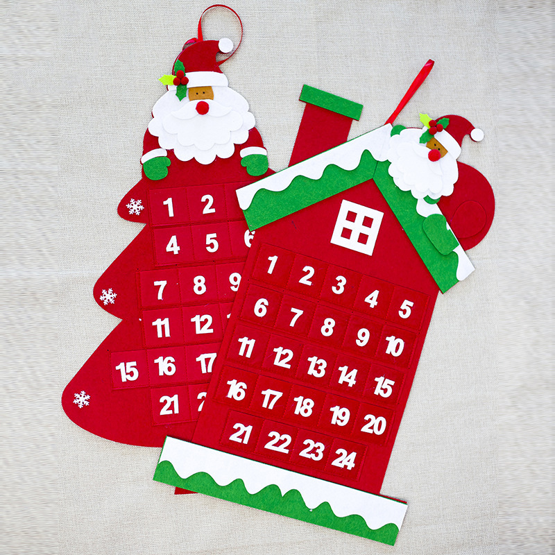 

1piece 2 designs 65cm Length Felt Christmas Advent Calendar Christmas Tree Countdown Calendar New Year Hanging Ornaments