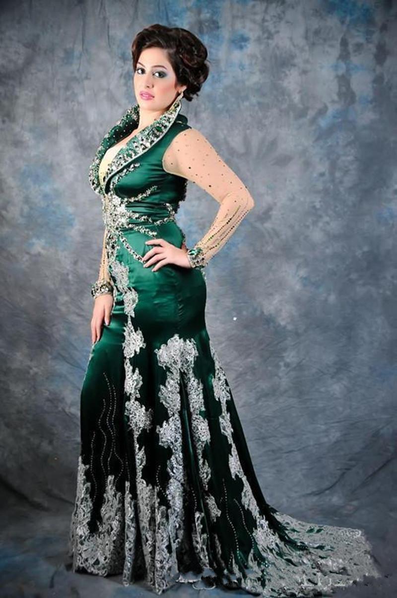 

2019 NEW Latest Design Popular Green Plus Size Mermaid Evening Dresses Long Illusion Sleeve Crystal Silk Imitation Lace Pageant Gowns Custom, Light yellow