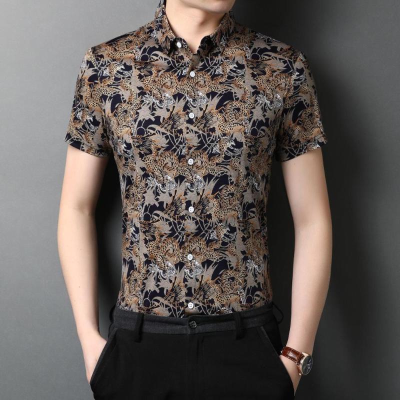 

C-8962 Chinese style 3d printing fashion casual short sleeve shirt Summer New quality cotton smooth cool luxury men shirt -XXXL, As picture