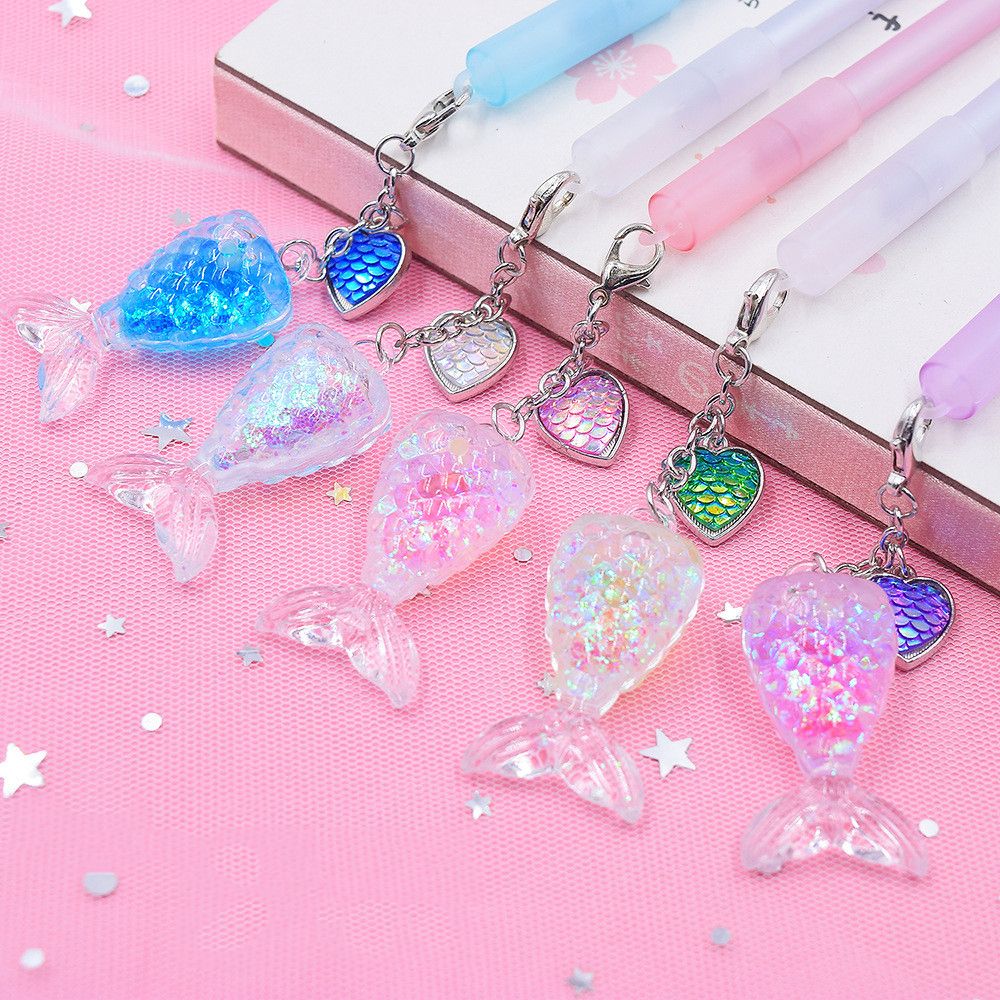 

1pc Cute Crystal Mermaid Pendant Gel Pen Kawaii Stationery Signature Pens Kids Gifts 0.5mm Black Ink Needle Writing Instrument