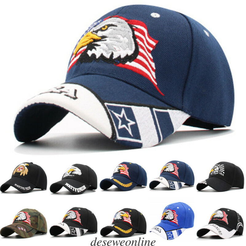 

Men's Animal Farm Snap Back Trucker Hat Patriotic American Eagle and American Flag Baseball Cap USA 3D Embroidery