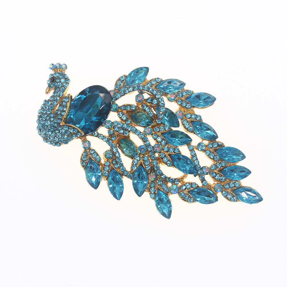 Blue Crystal Peacock Brooches Gold Plated Large Rhinestone Animal Bird Brooch Pin For Women Acrylic Lapel Pin-image-465467733