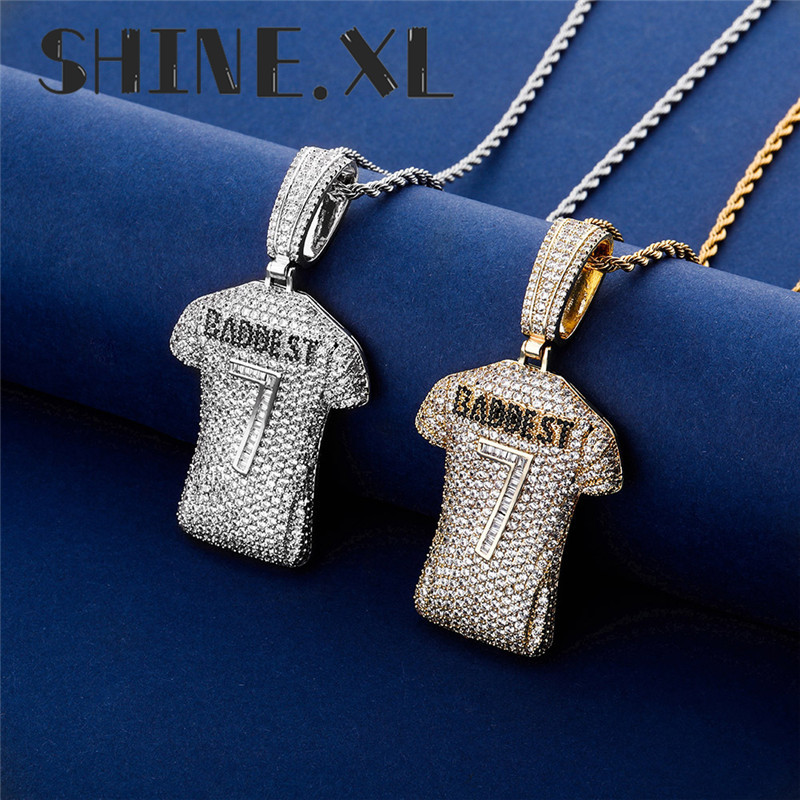 Luxury Design Jewelry No. 7 Jersey Baddest Large Solid Pendant Necklace Iced Out Full of Zircon Mens Hip Hop Jewelry