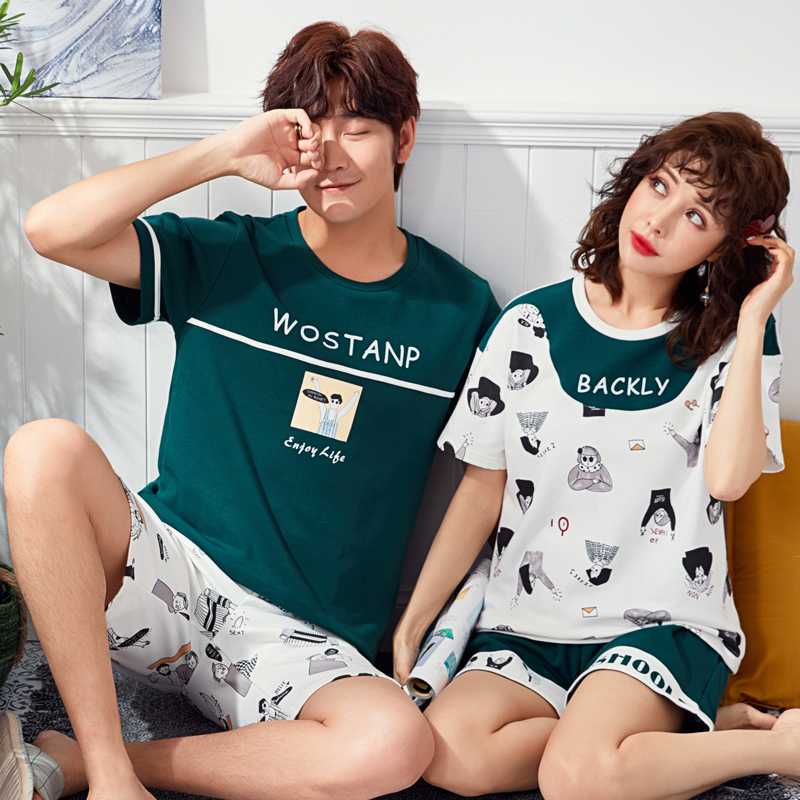

Cute Printing Summer Pyjamas Cotton Couple Pajamas Set Women Loungewear Lover Pyjama femme Men's Sleepwear Home Clothing