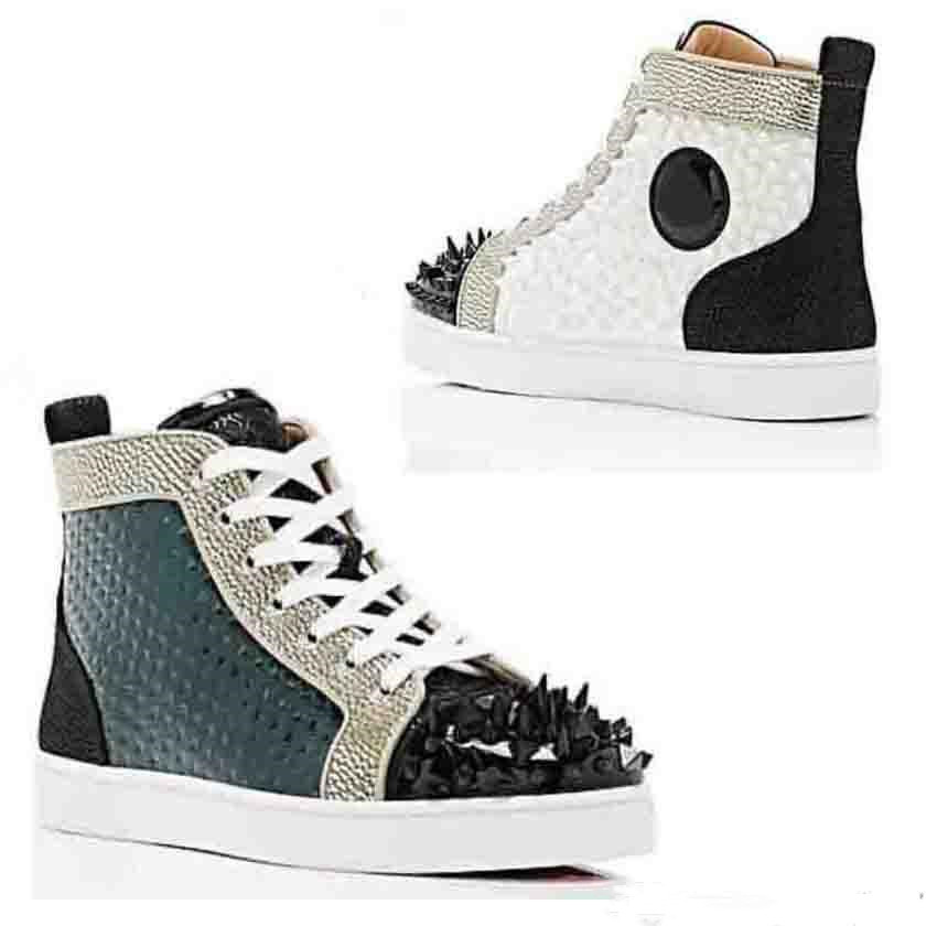 Nouvelle saison Hommes Chaussures Baskets de fond rouge Véritable Cuir Hi Top Sneaker, Semelle rouge de luxe Soleil Pik Pik Formateurs Double Cou