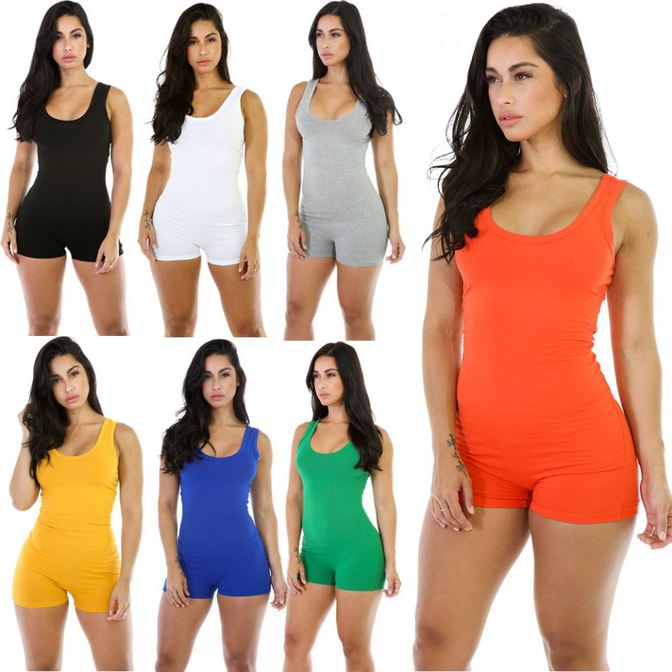 

New Womens Summer bodycon bodysuit rompers sexy women solid color halter jumpsuit shorts sleeveless one piece outfits playsuit Overalls S-XL, Black;blue