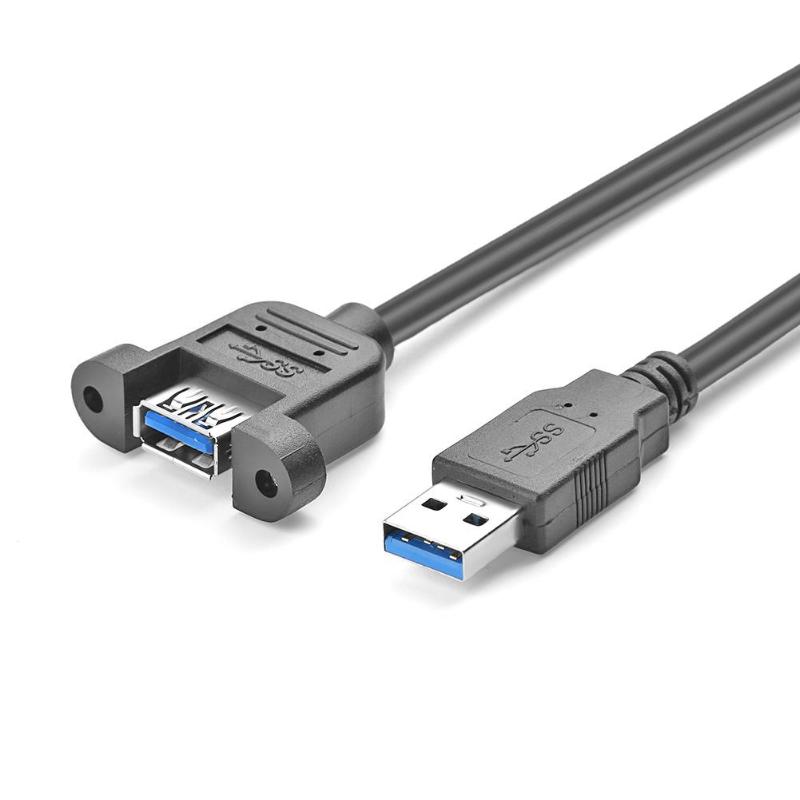 Connectors Dual Ports USB 3.0 Female Screw Panel Mount to Motherboard 20 Pin Header Flat Cable Cord Cable Length: 0.5m, Color: Blue