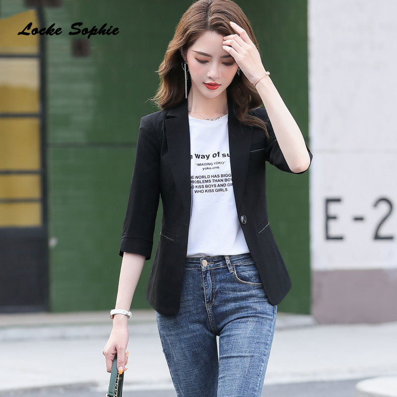 

Womens plus size Blazers coats 2020 Spring Cotton blend Splicing Slim fit Small Suits jackets ladies Skinny office Blazers Suits, Black
